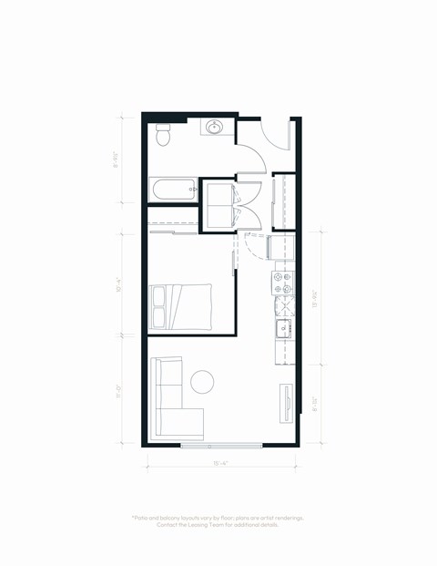 Floor plan for 1 bed, 1 bath, 547 sqft